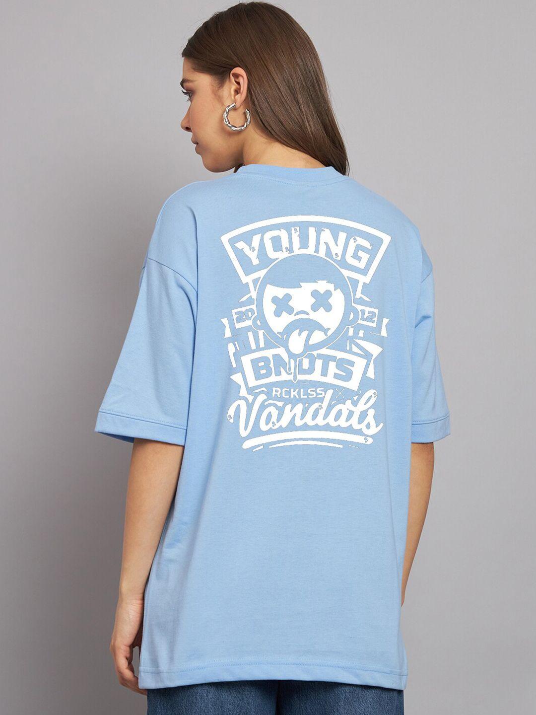 imsa moda typography printed round neck drop-shoulder cotton oversized t-shirt