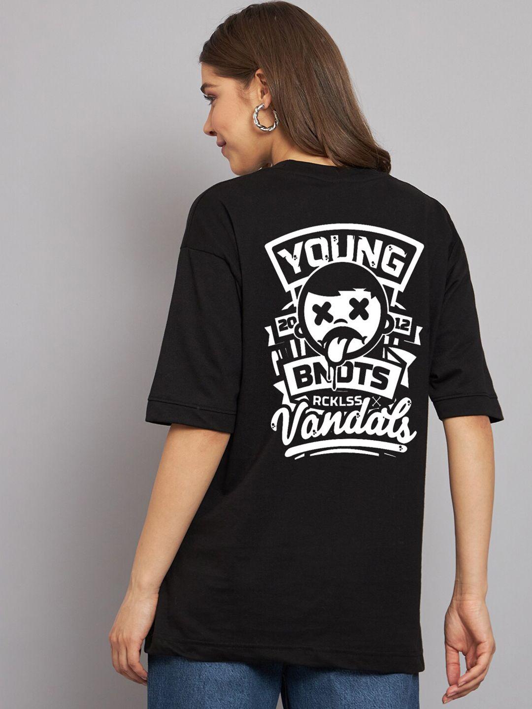 imsa moda typography printed round neck drop-shoulder cotton oversized t-shirt