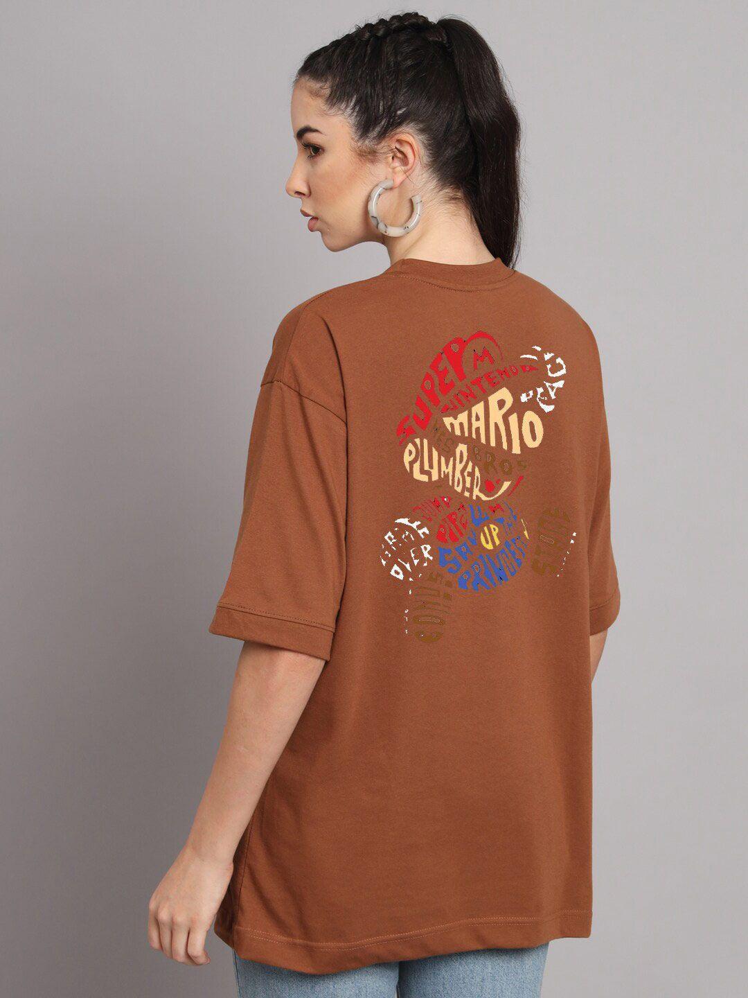 imsa moda women coffee brown typography printed applique t-shirt