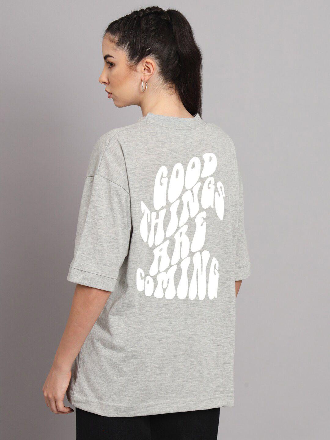 imsa moda women grey typography printed raw edge loose t-shirt