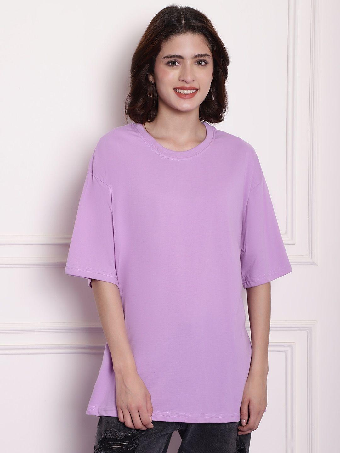 imsa moda women lavender drop-shoulder sleeves cut outs t-shirt
