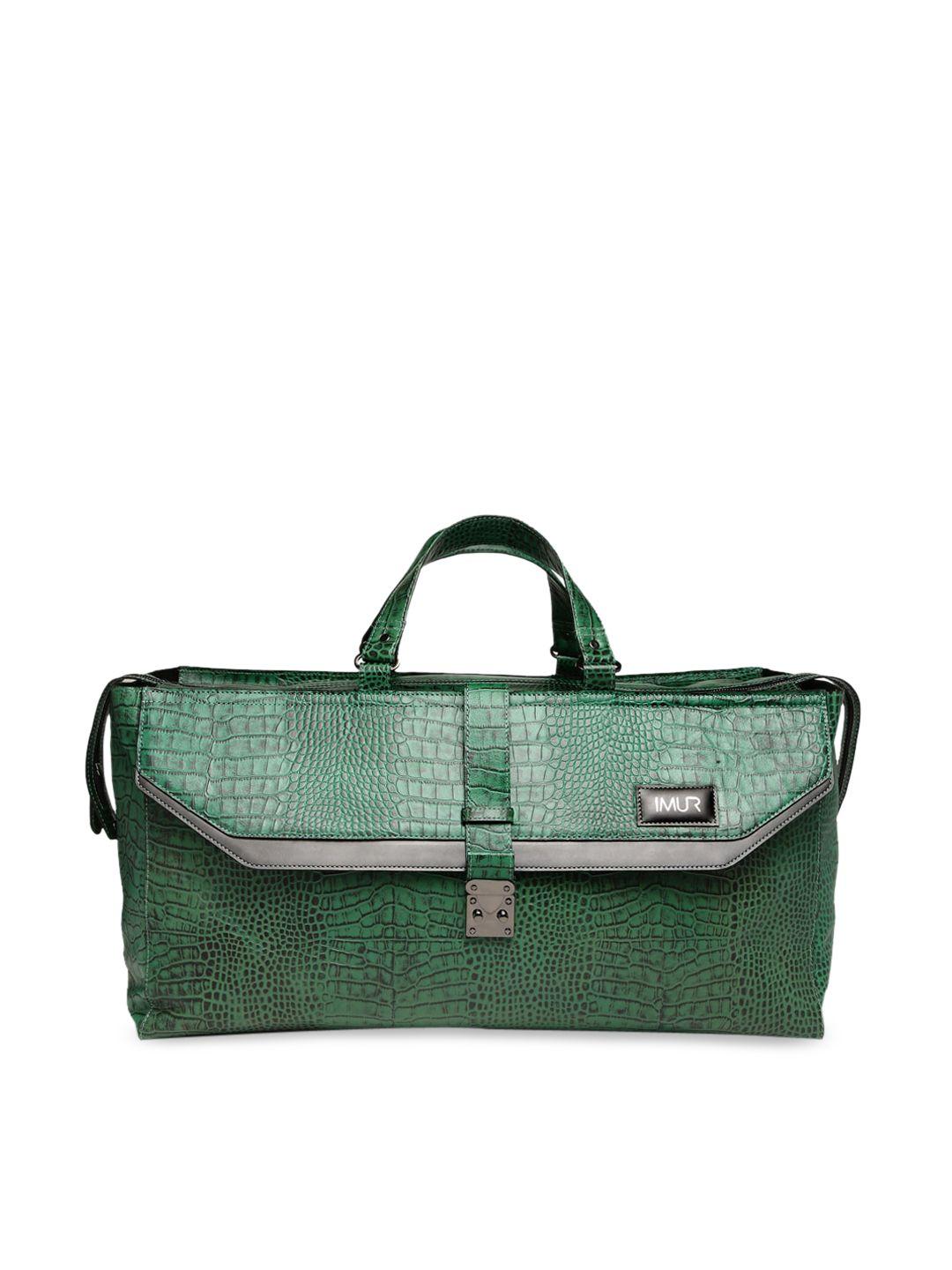 imur green leather textured travel bag