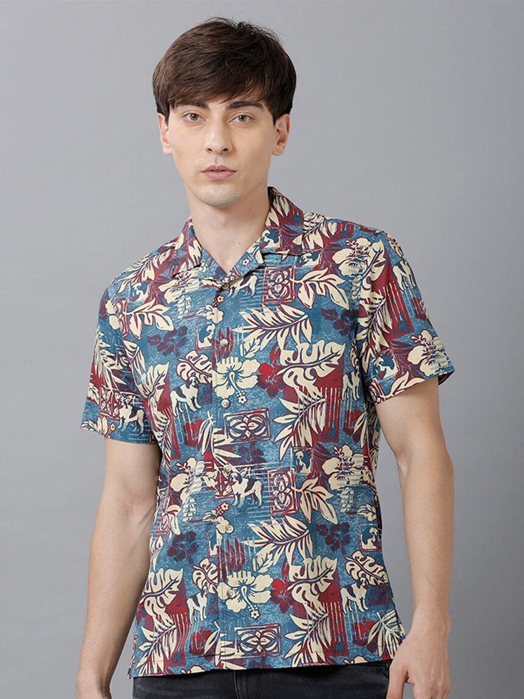 imyoung men blue smart floral printed casual shirt