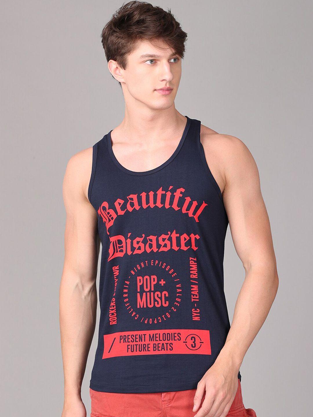 imyoung men navy blue & red typography printed innerwear vests