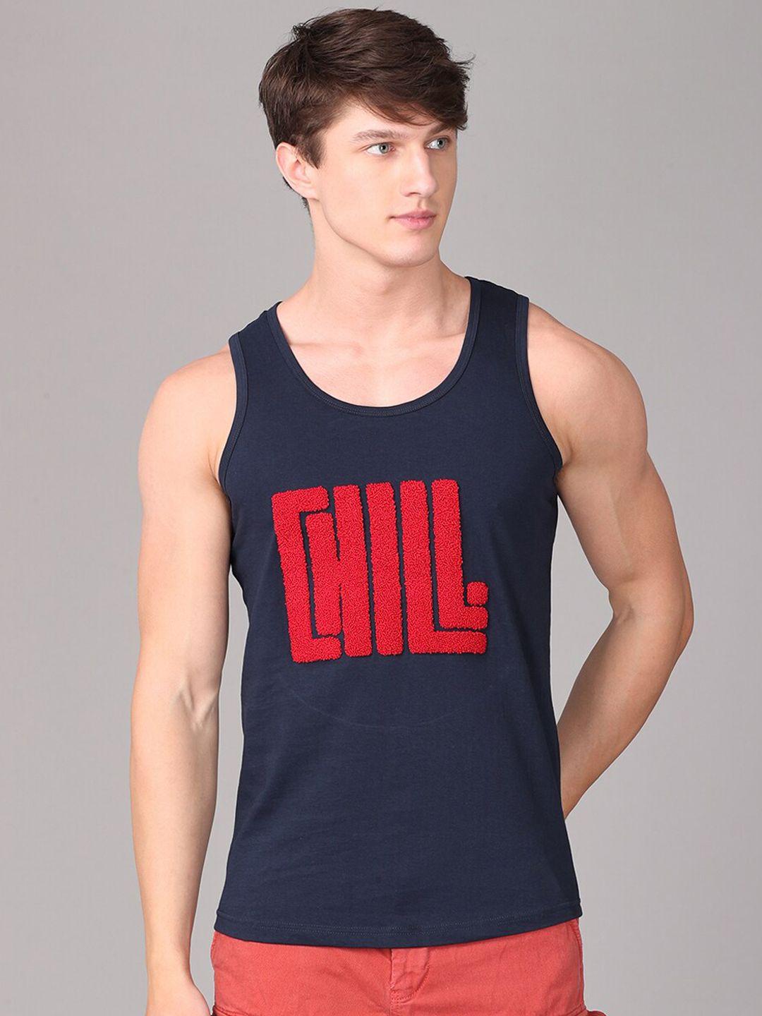 imyoung men navy blue & red typography printed innerwear vests