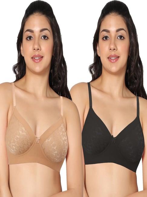 in care beige & black non-wired full coverage push-up bra - pack of 2