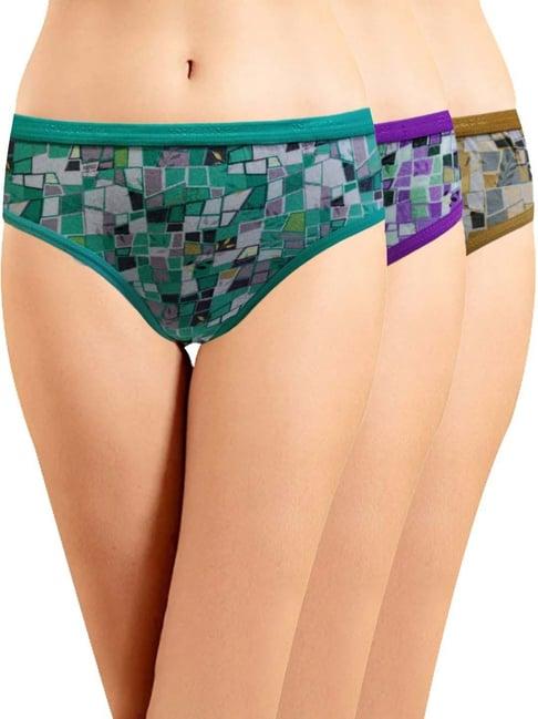 in care green & purple cotton printed bikini panties - pack of 3