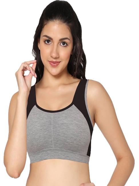 in care grey & black sports bra