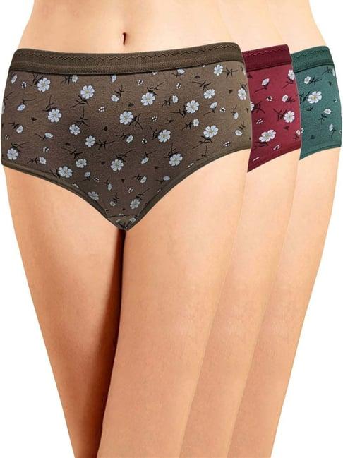 in care maroon & green cotton printed hipster panties - pack of 3