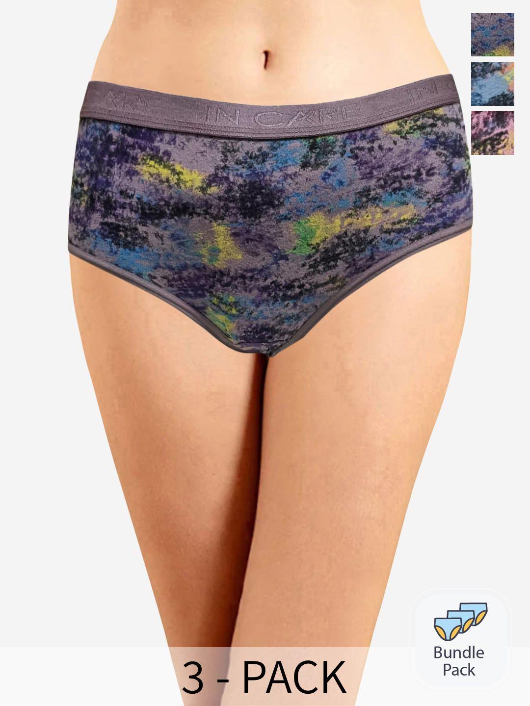 in care pack of 3 abstract printed mid-rise cotton hipster brief icoe-082_m