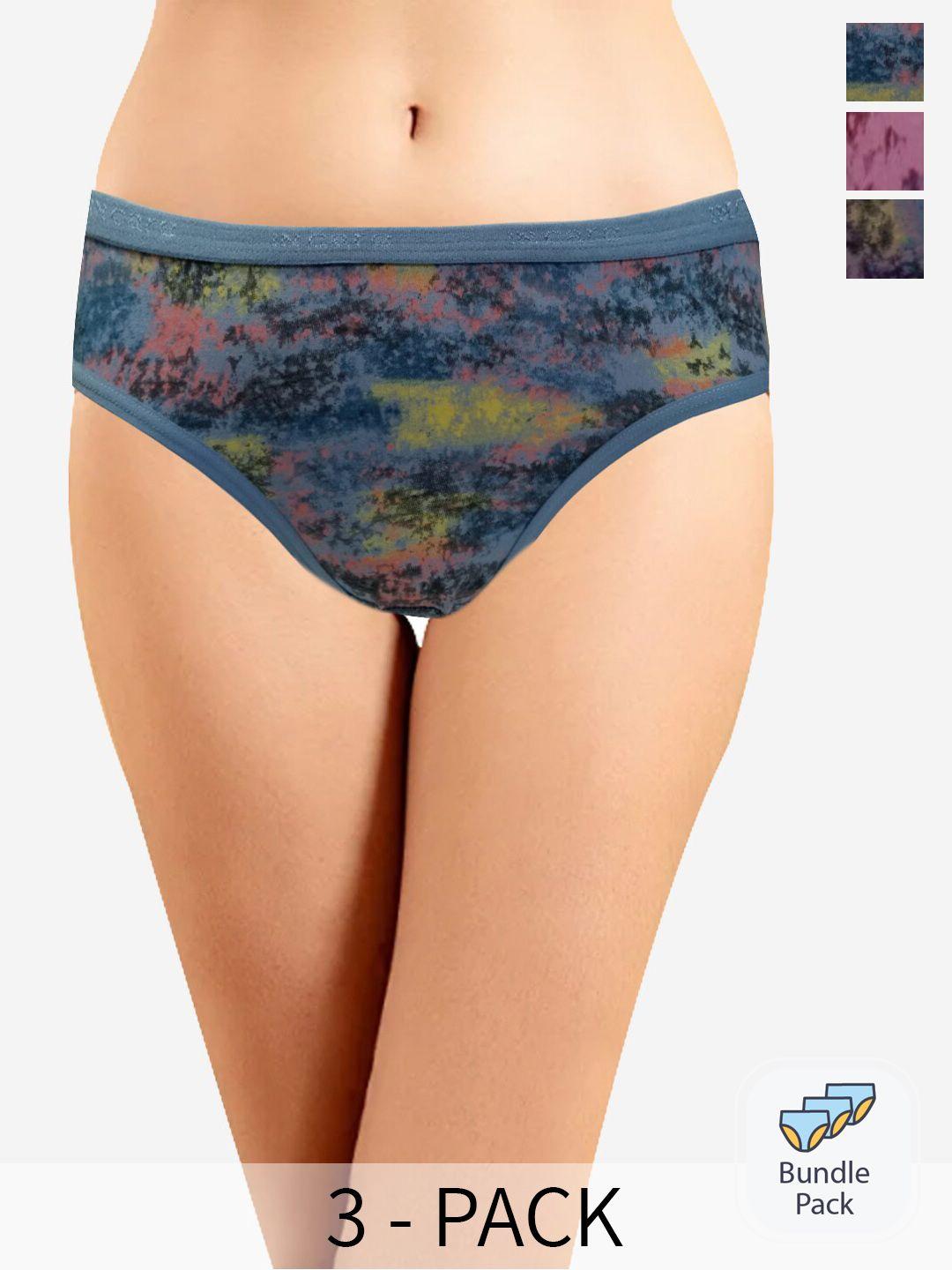 in care pack of 3 abstract printed pure cotton mid-rise hipster briefs