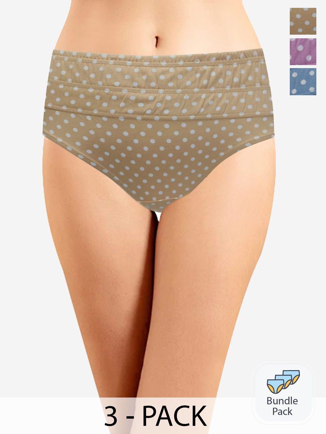 in care pack of 3 geometric printed pure cotton mid-rise hipster briefs