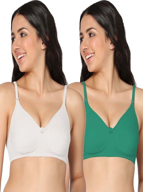 in care white & green cotton t-shirt bras - pack of 2