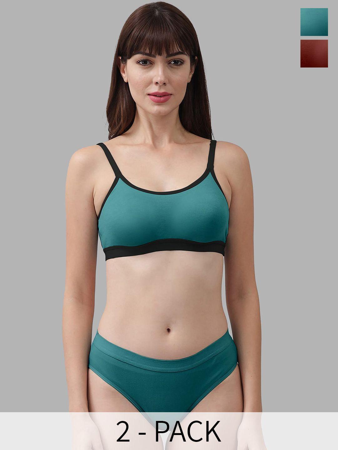 in-curve pack of 2 cotton lingerie set  ea_cnora set_green,maroon