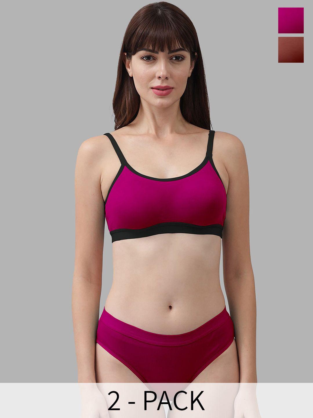 in-curve pack of 2 cotton lingerie set ea_cnora set_pink,maroon