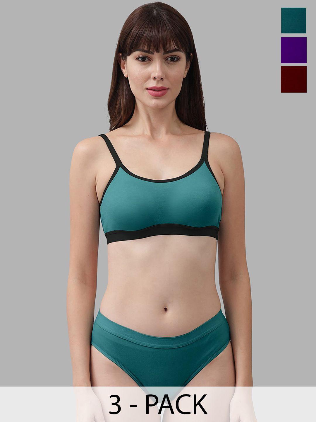 in-curve pack of 3 cotton lingerie set ea_cnora set_green,purple,maroon