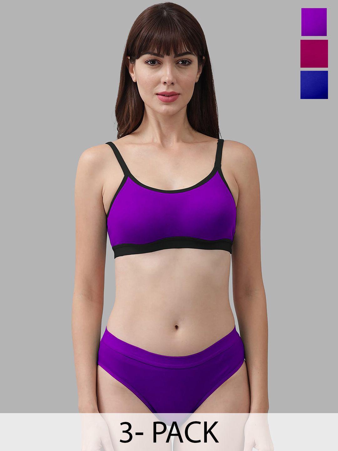 in-curve pack of 3 cotton lingerie set ea_cnora set_purple,pink,blue