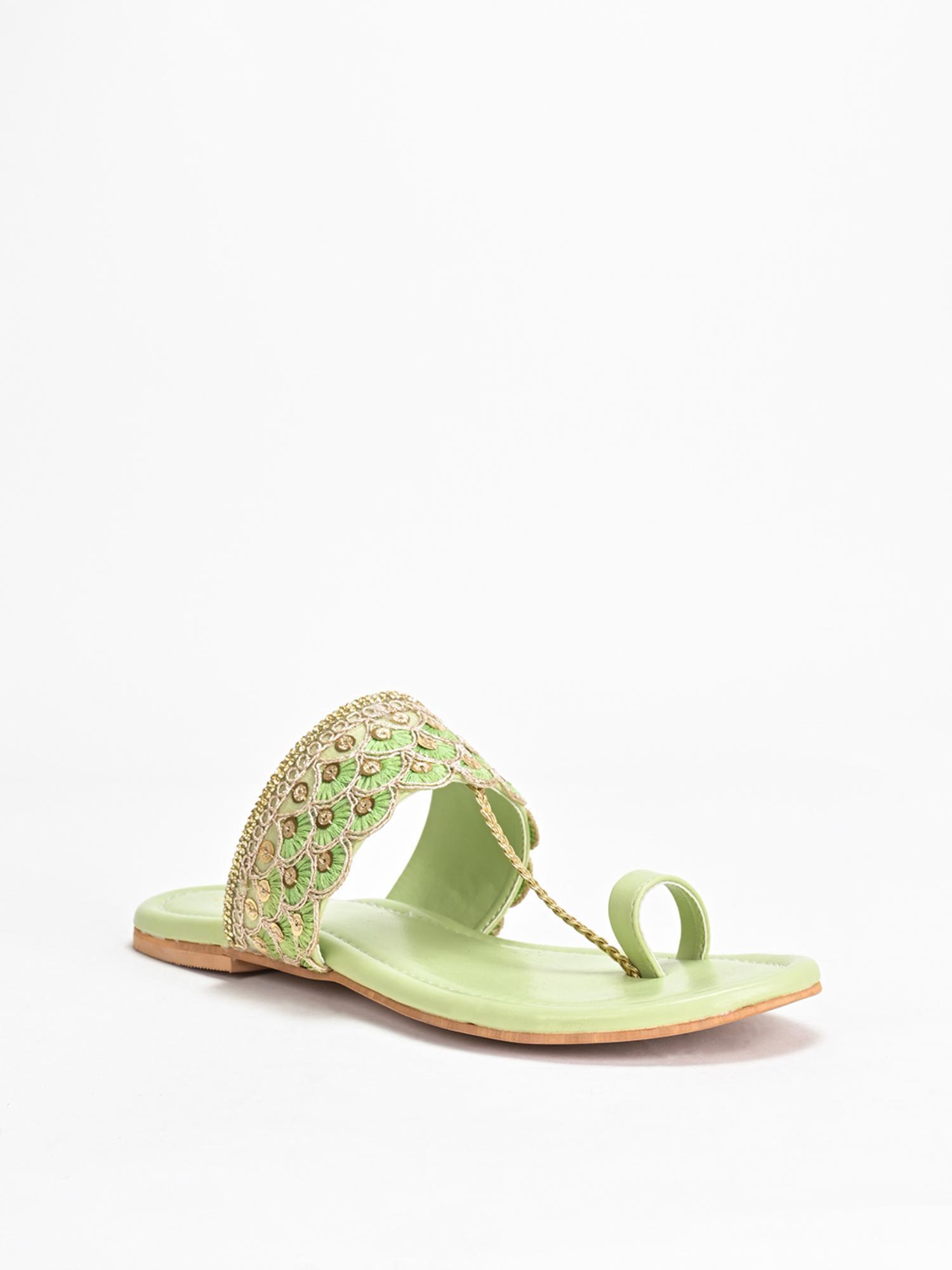 ina limegreen kolhapuri flats