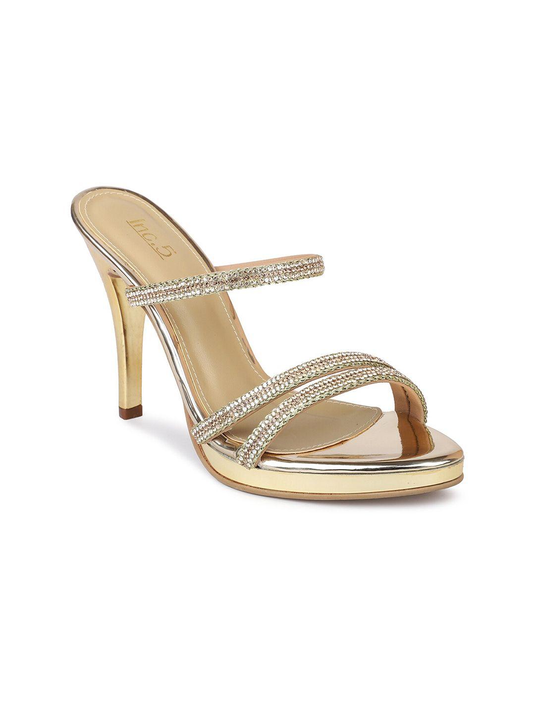 inc 5 women gold-toned & gold-toned ethnic comfort sandals