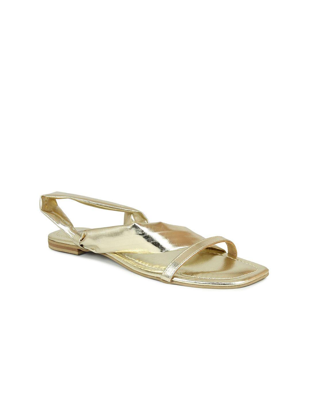 inc 5 women gold-toned & gold-toned ethnic comfort sandals