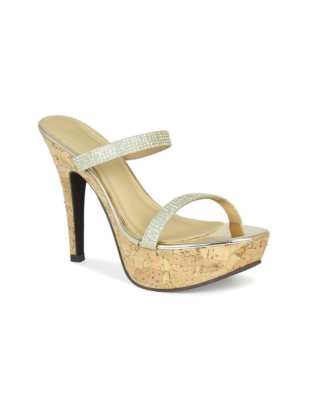 inc 5 women gold-toned printed party stiletto sandals