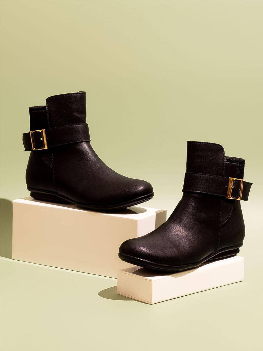 inc 5 women mid-top regular flat boots with buckle detail