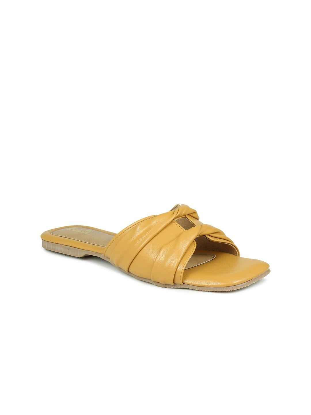 inc 5 women mustard open toe flats with bows