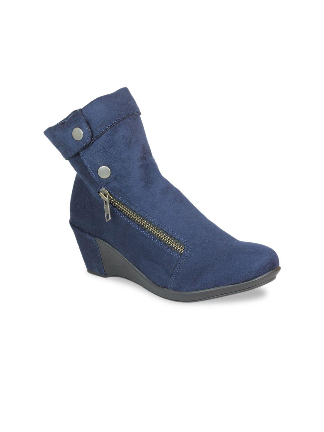 inc 5 women navy blue solid wedge heeled boots