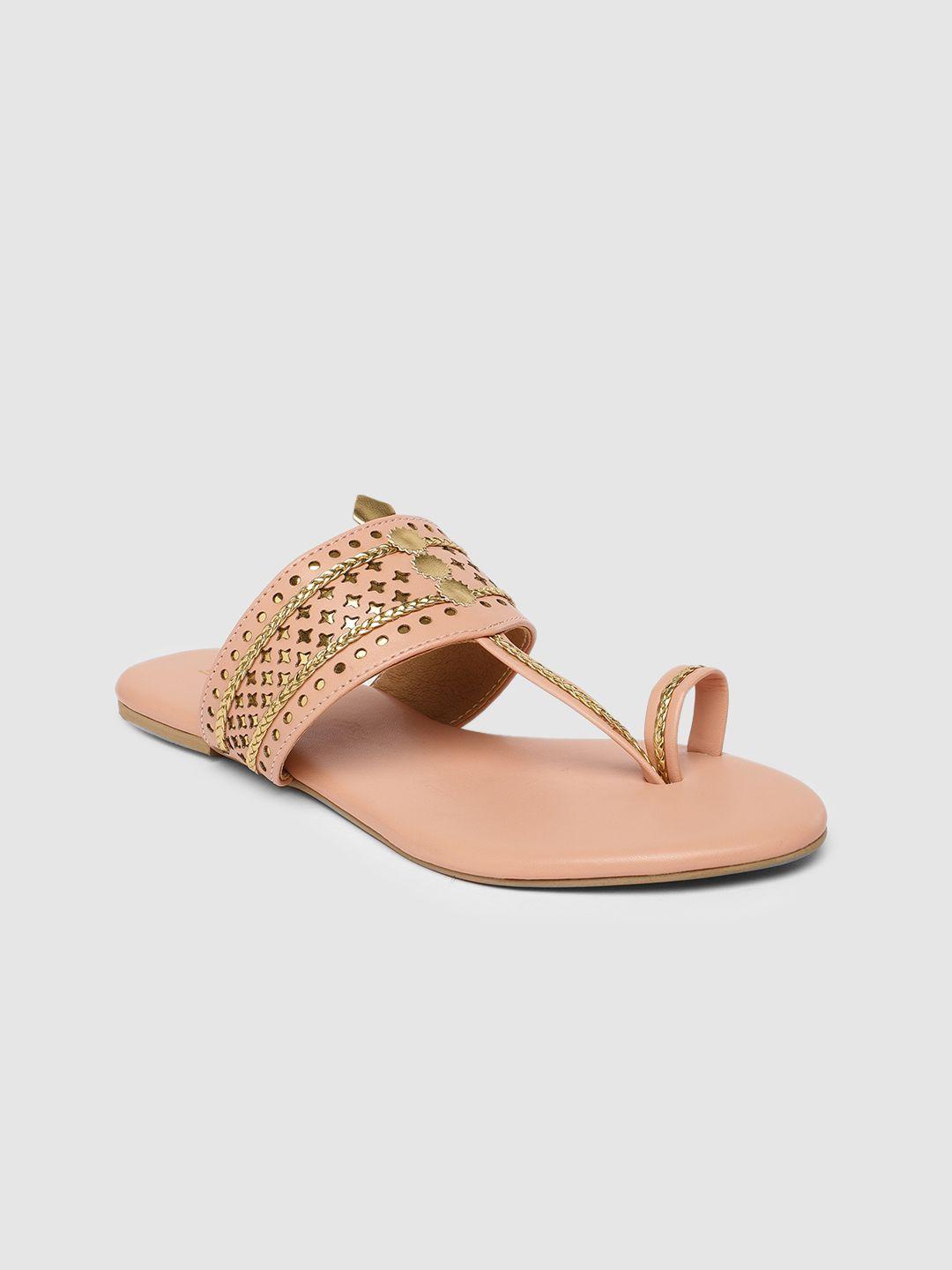 inc 5 women peach-coloured ethnic embellished one toe flats