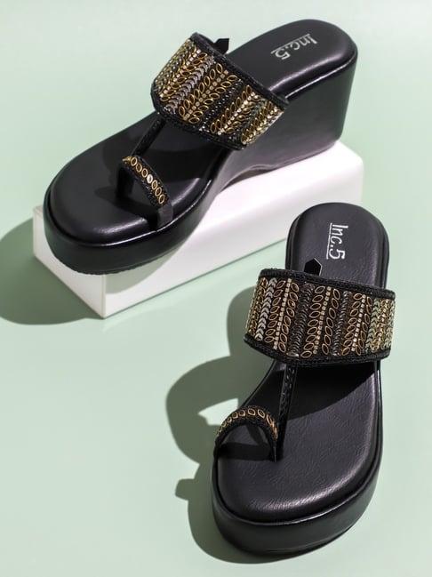 inc.5 women's black kolhapuri sandals