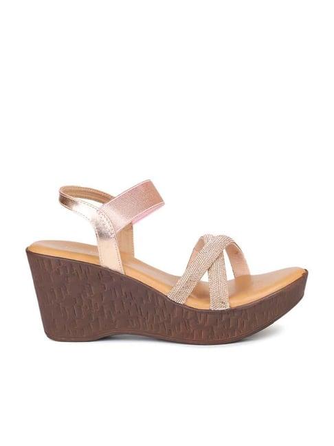 inc.5 women's rose gold ankle strap wedges