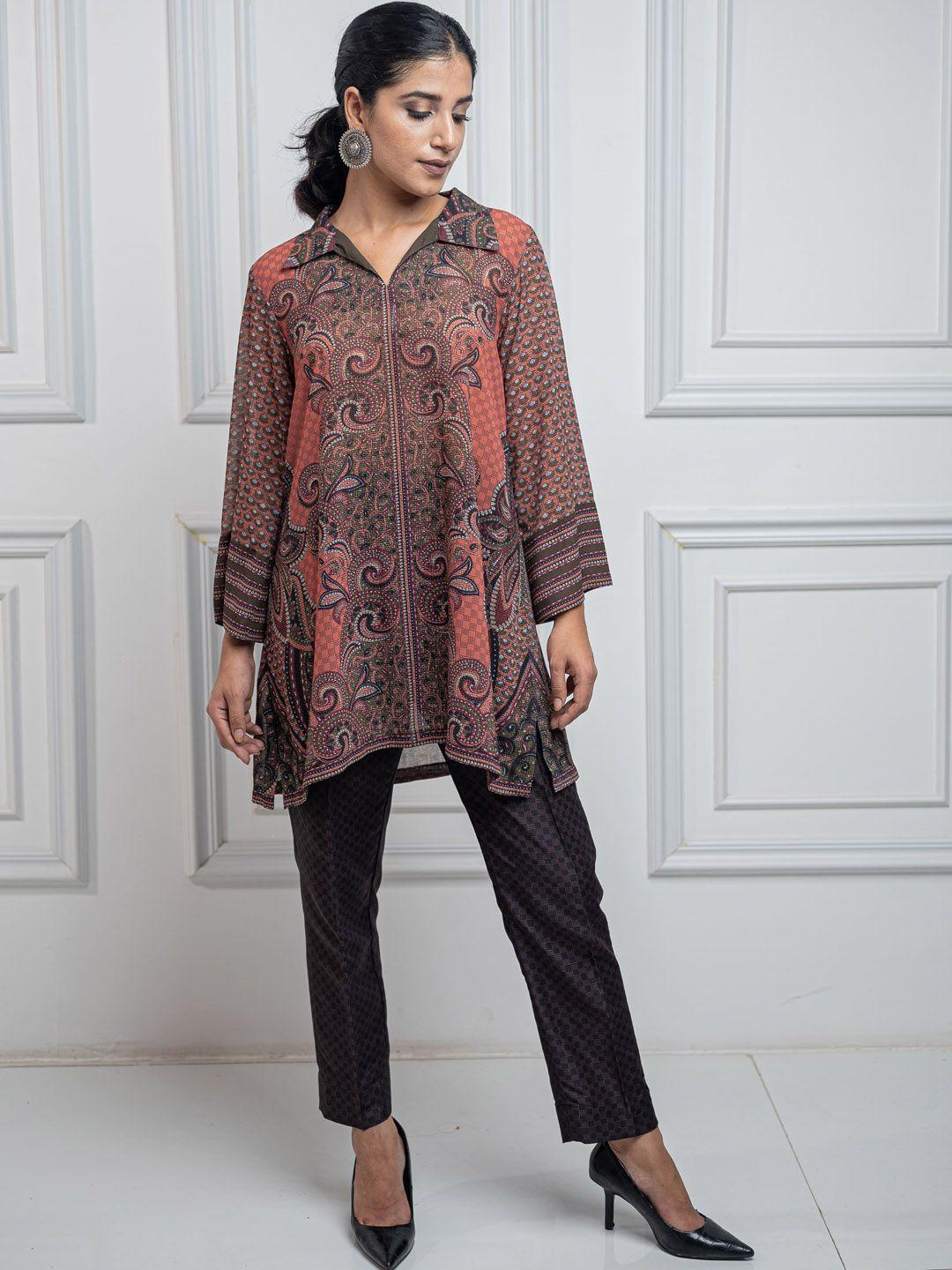 inching india ethnic motifs printed flared sleeves tunic with palazzo