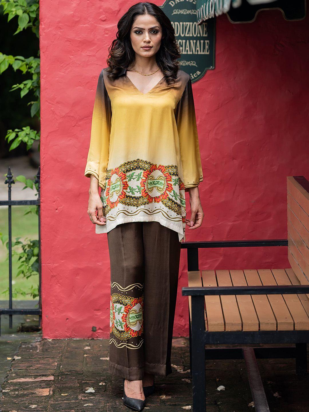 inching india ethnic motifs printed ombre top & trousers co-ords