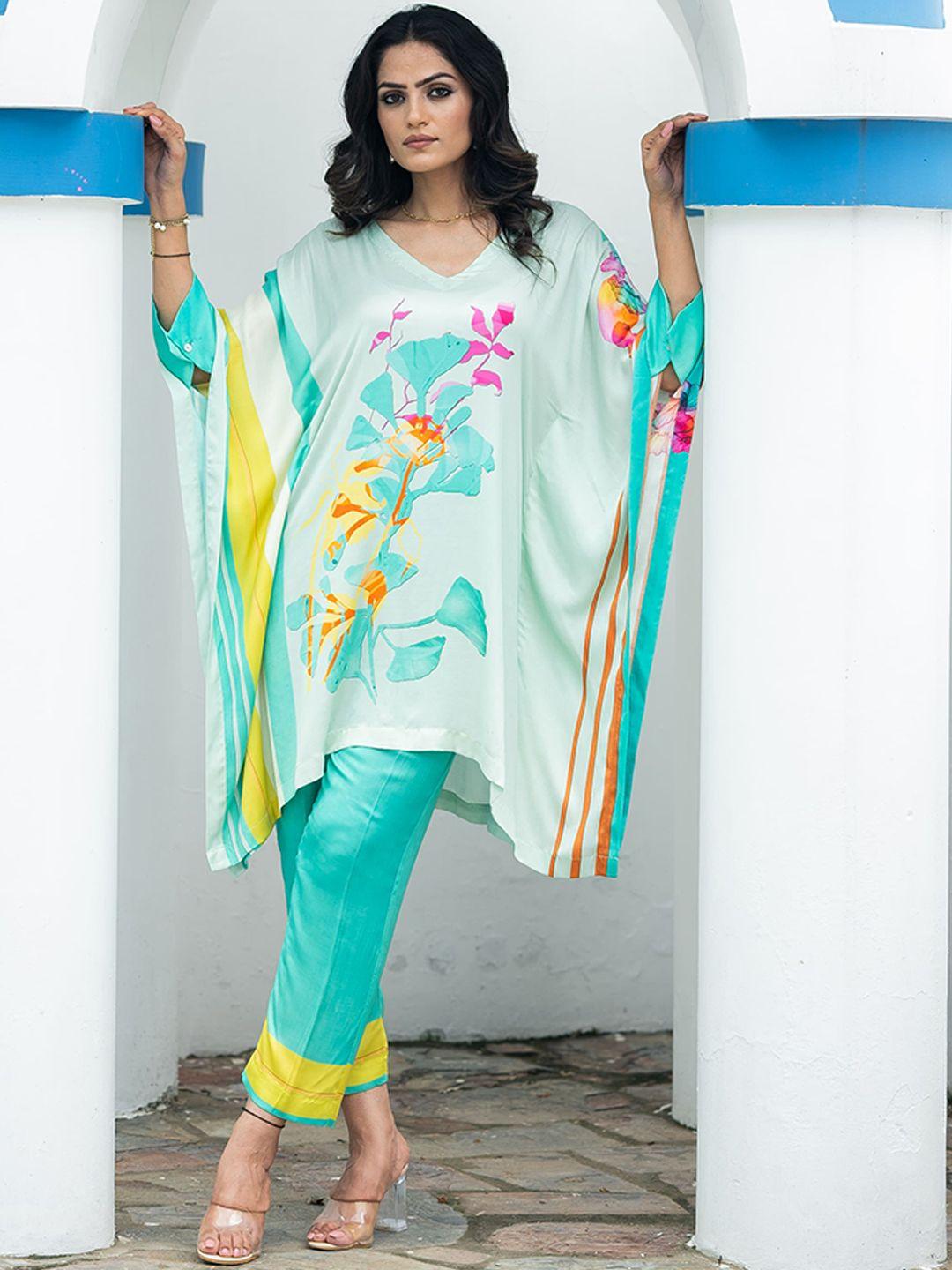 inching india floral printed flared sleeves kaftan & trousers co-ords