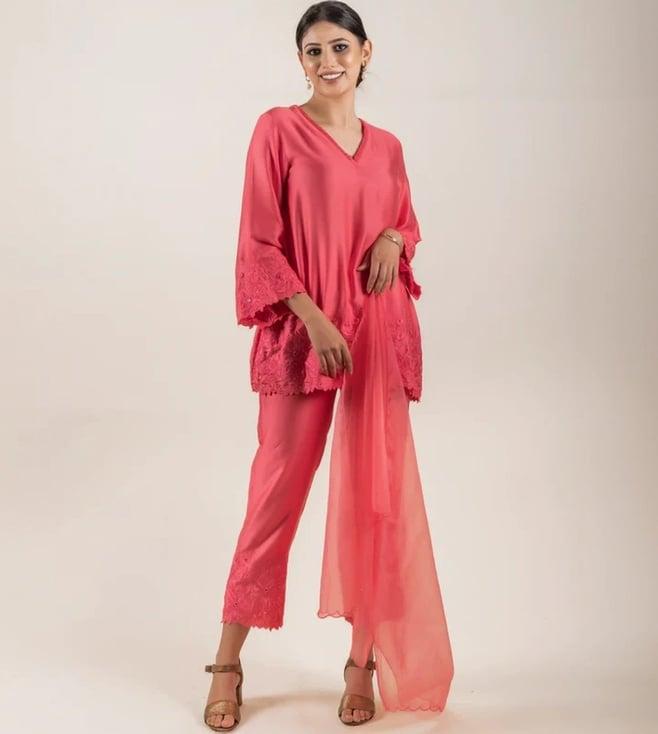 inching india pink rangmach top with pant co-ord set