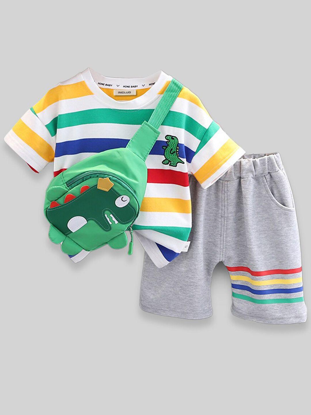 includ boys striped round neck t-shirt & shorts with bag