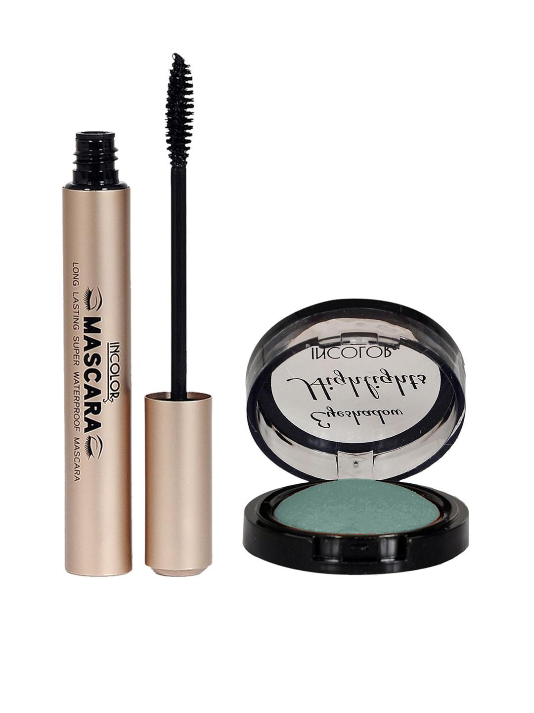 incolor set of black dense super waterproof mascara & teal green highlight eyeshadow 07