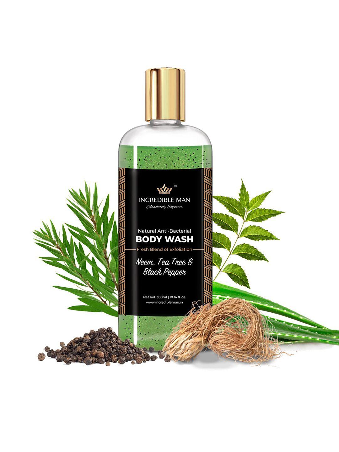 incredible man natural anti-bacterial body wash with neem-tea tree & black pepper - 300 ml
