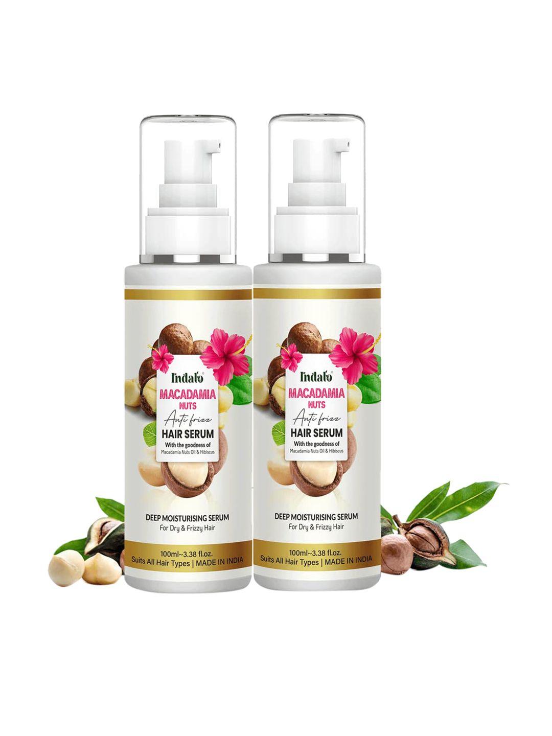 indalo pack of 2 macadamia nuts oil & hibiscus anti-frizz hair serum - 200 ml