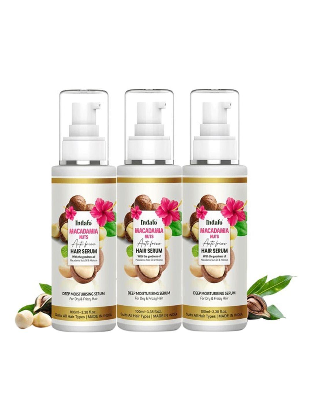 indalo pack of 3 macadamia nuts oil & hibiscus anti-frizz hair serum - 300ml