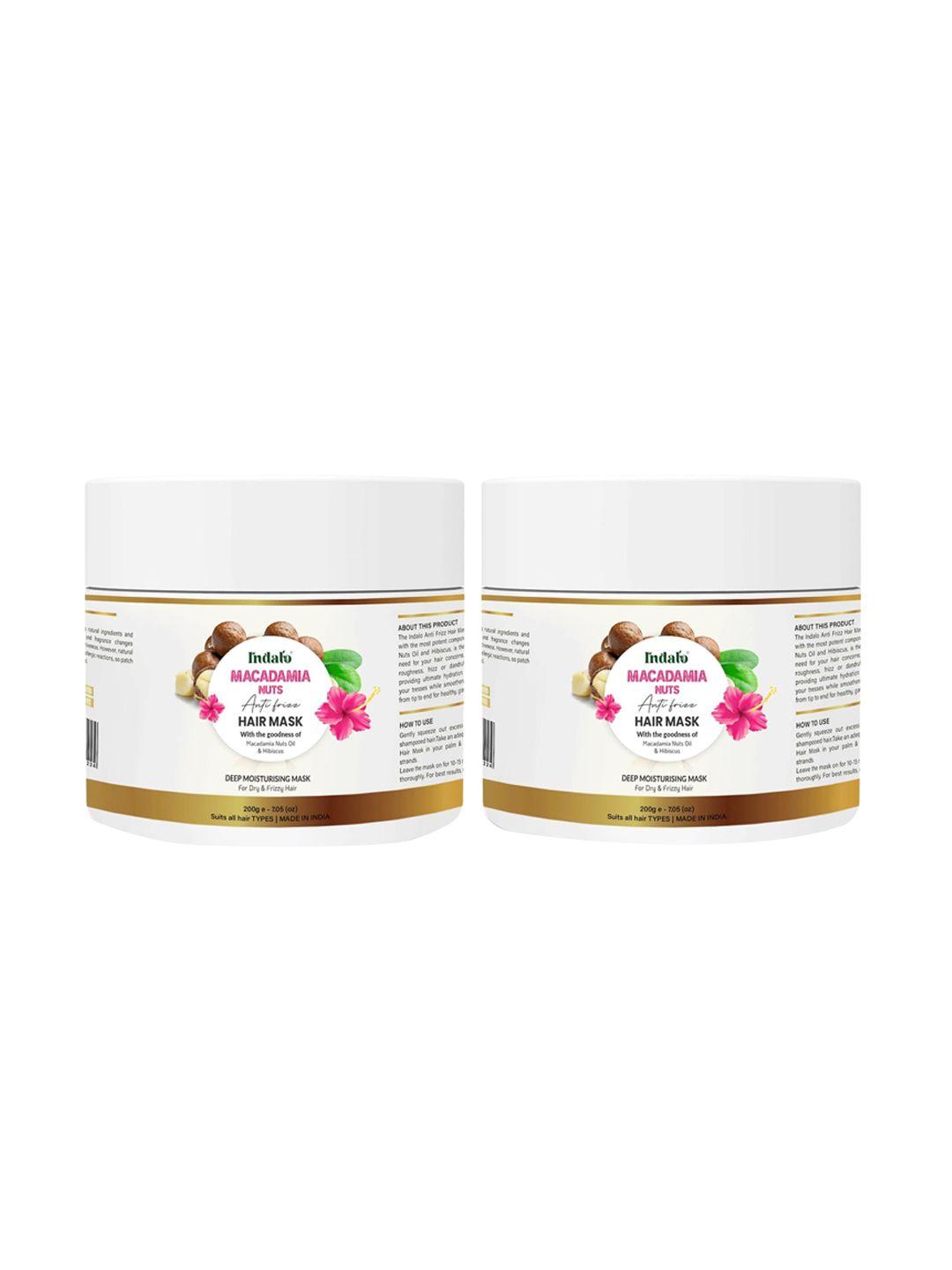 indalo set of 2 macadamia nut oils & hibiscus anti-frizz hair mask 400gm