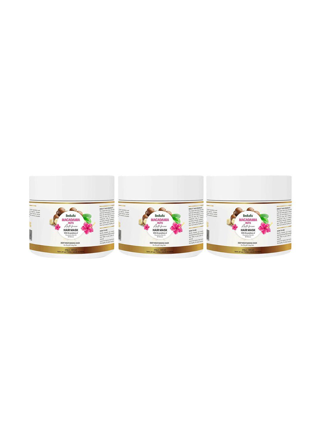 indalo set of 3 macadamia nut oils & hibiscus anti-frizz hair mask 600gm