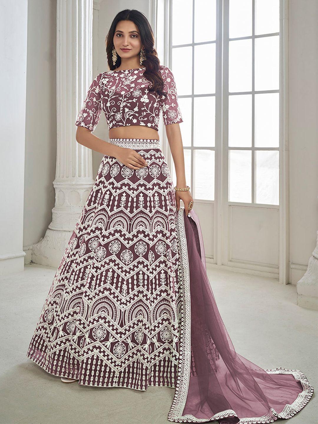 inddus embroidered semi-stitched lehenga & unstitched blouse with dupatta