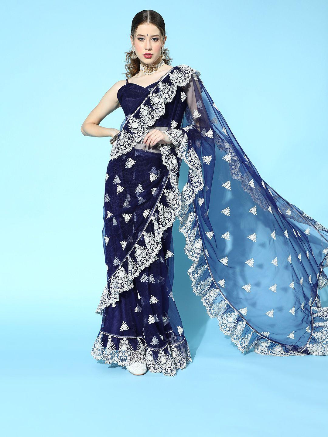 inddus floral saree with embroidered border