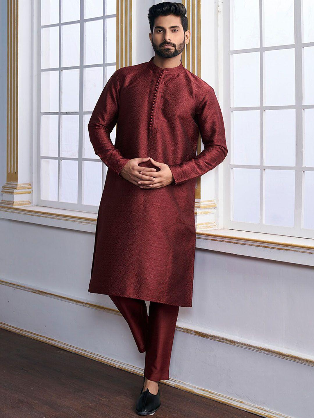 inddus geometric woven design straight kurta with trousers