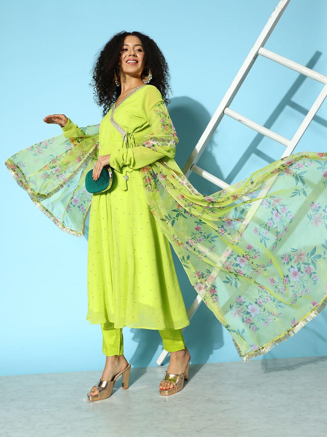 inddus women embroidered kurta with trousers & dupatta