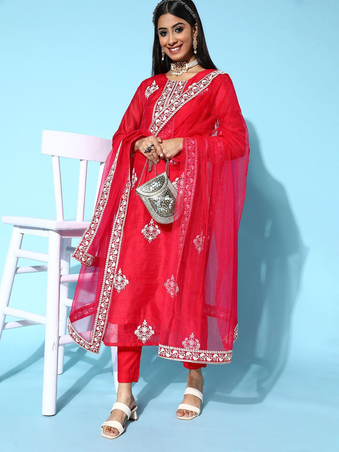 inddus women ethnic motifs chanderi cotton ethereal embroidery kurta set
