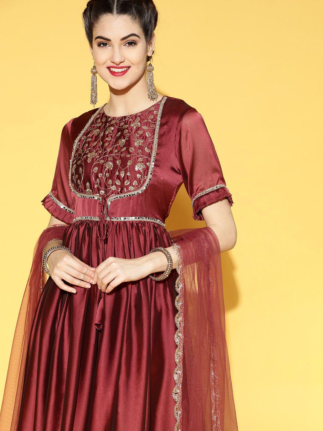 inddus charming maroon silk grandeur and majestic artwork kurta