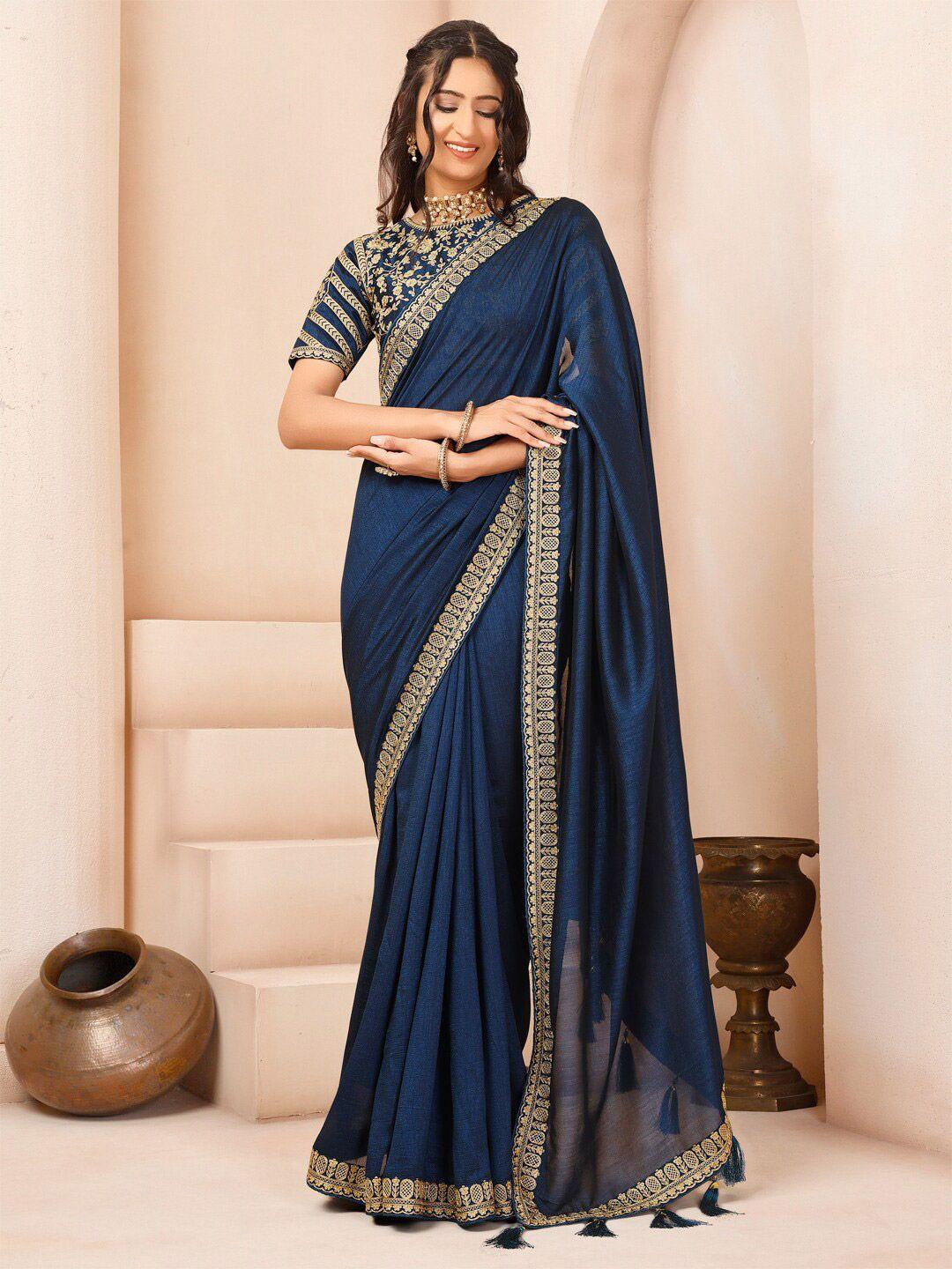 inddus embroidered silk blend saree