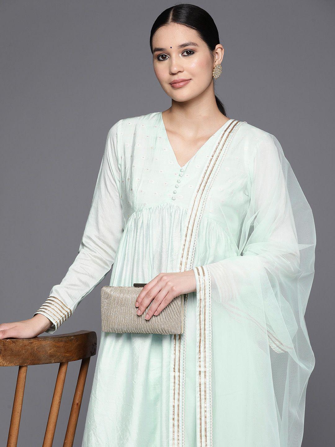 inddus empire gotta patti chanderi cotton kurta with trousers & with dupatta